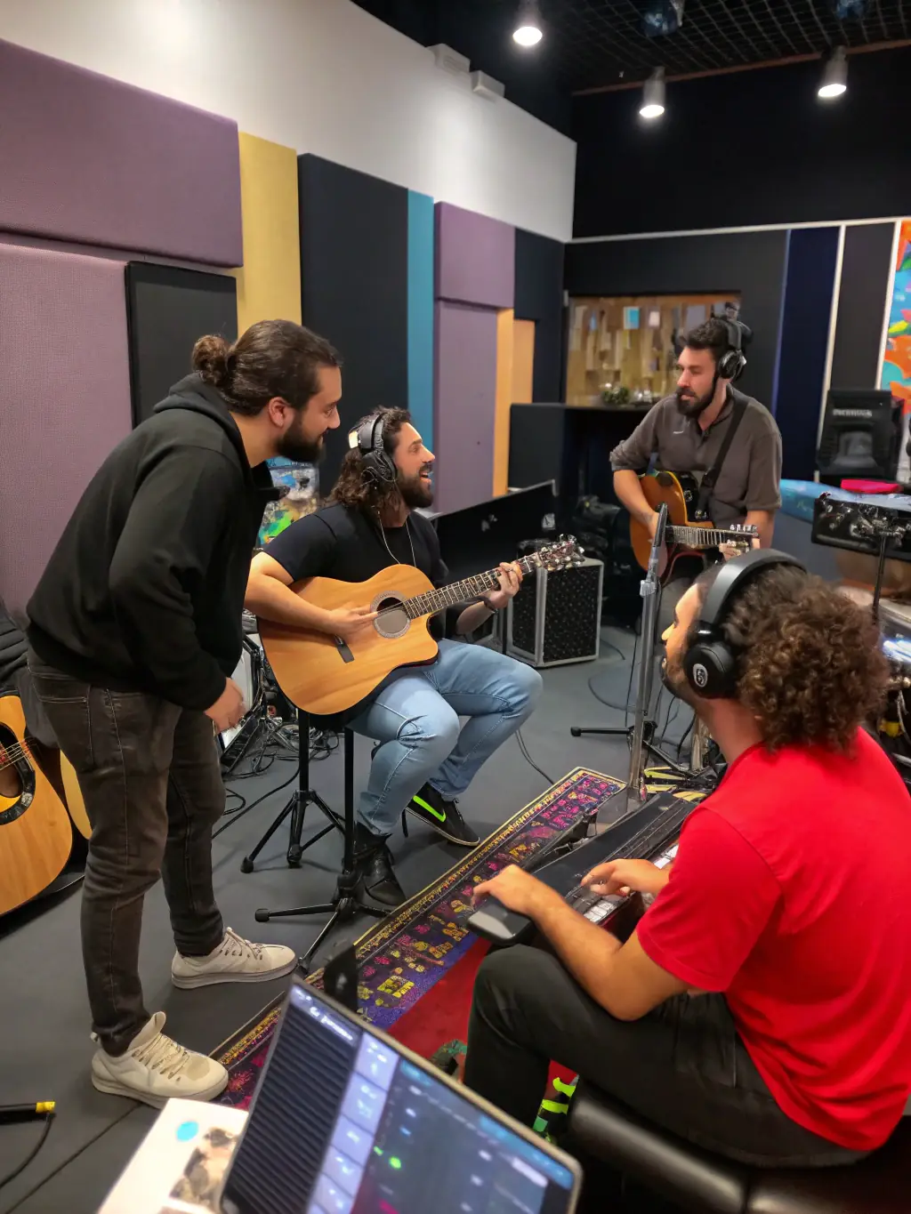 A photograph of local artists collaborating on a musical project, supported by ZIKENLIVE's artist support program.