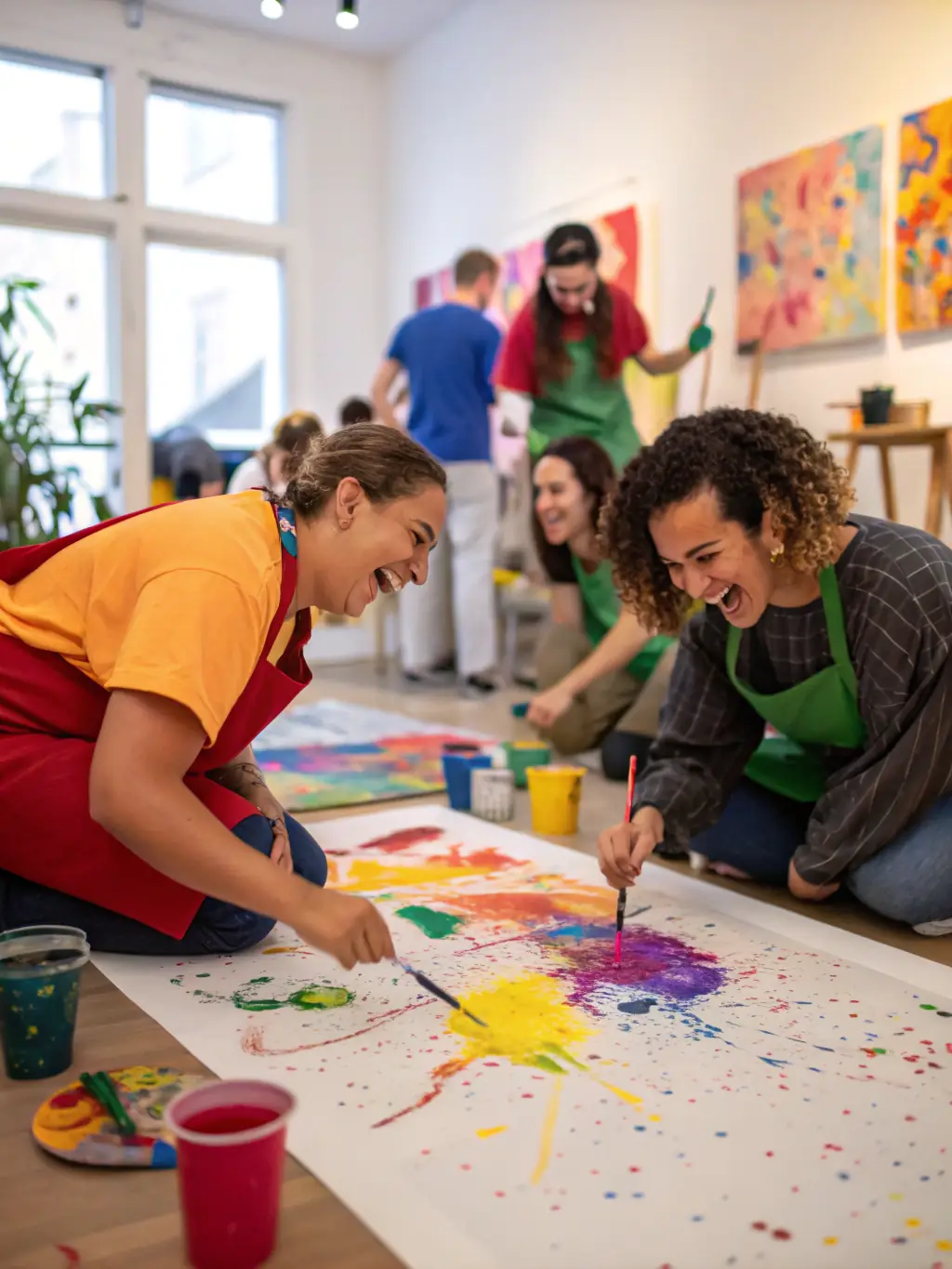 A vibrant image of a community workshop with participants engaged in musical and artistic activities, highlighting ZIKENLIVE's workshops.