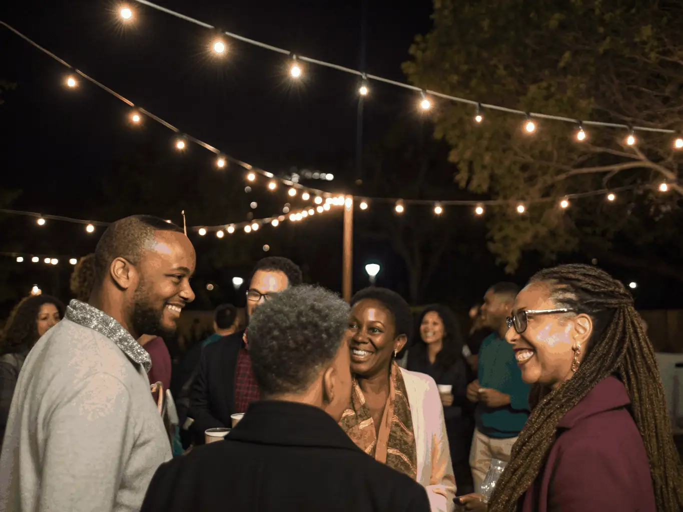 A photograph capturing a vibrant outdoor concert organized by ZIKENLIVE, featuring a diverse audience enjoying the performance under a starry night sky. The image should convey a sense of community, joy, and cultural enrichment.
