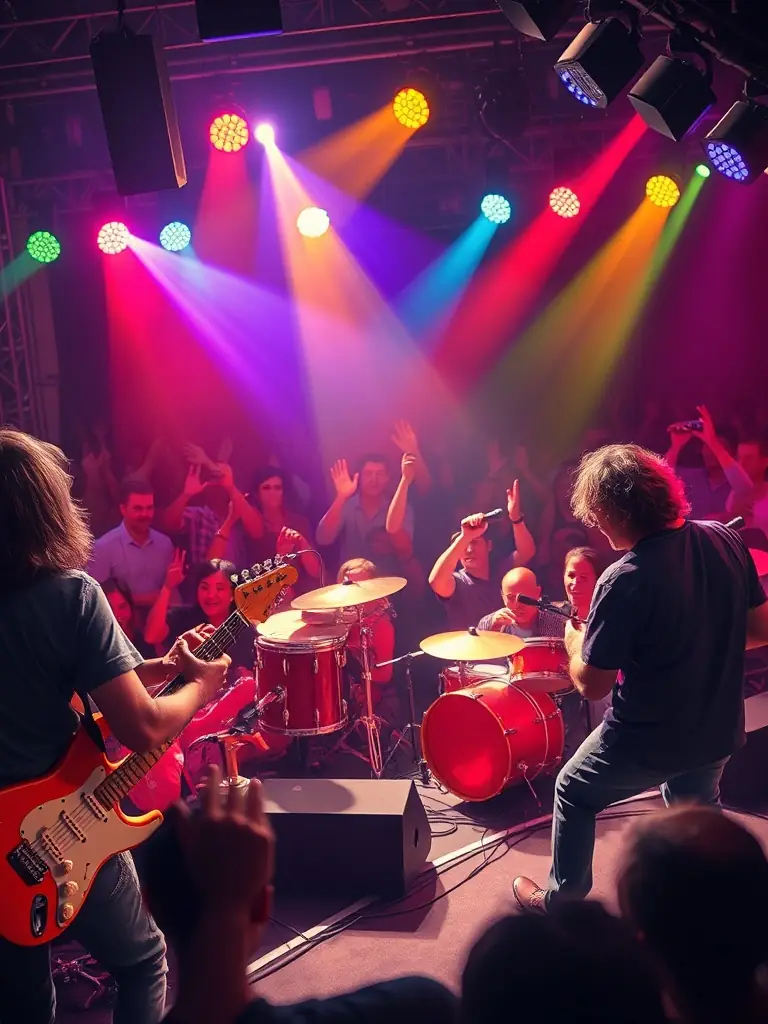A vibrant image of a live concert organized by ZIKENLIVE, featuring musicians on stage and an enthusiastic audience, capturing the energy and excitement of the event.