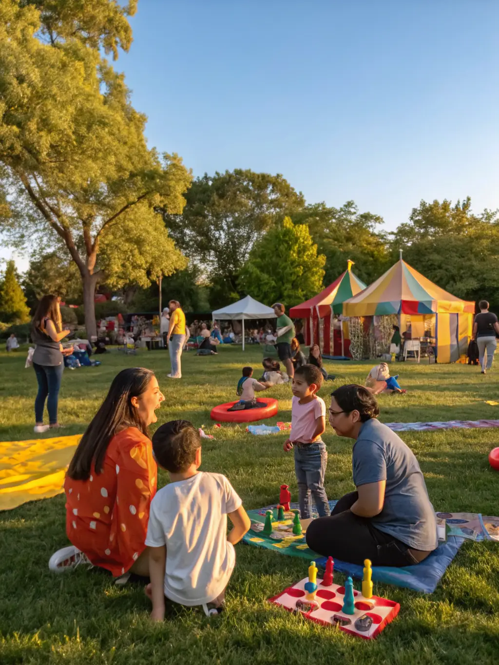 A heartwarming image of a ZIKENLIVE OU ZIK EN LIVE-sponsored concert in a local park, with families enjoying the performance and community spirit.